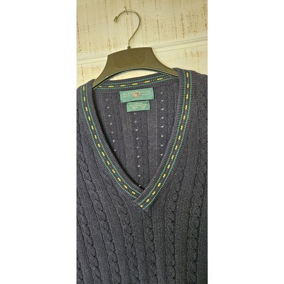 Alan Paine XL Men's Knitwear V-neck Cotton Cable Knit Crickey Jumper Vtg - Picture 7 of 16